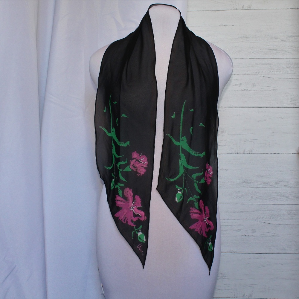 Black Scarf Pink & Green Florals